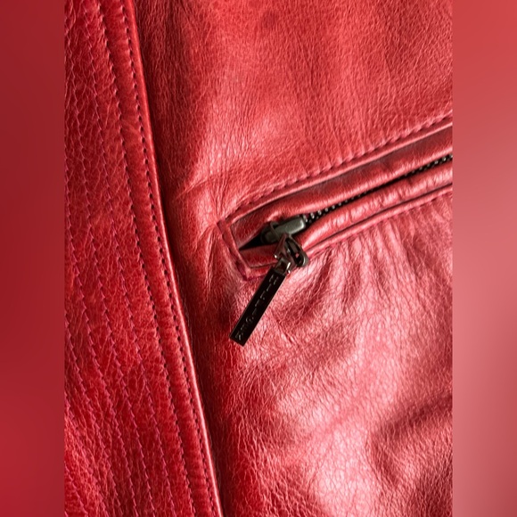 Vintage 90’s Tommy Hilfiger Red Leather Moto Jacket Preppy Americana Streetwear - Picture 7 of 9